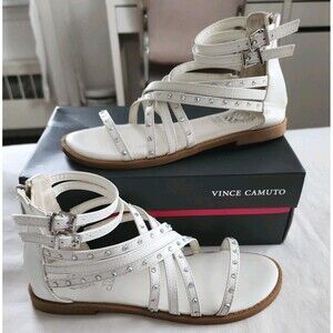 VINCE CAMUTO Girl's Sz 3 Gladiator Sandals Shoes, White studded Party Dressy